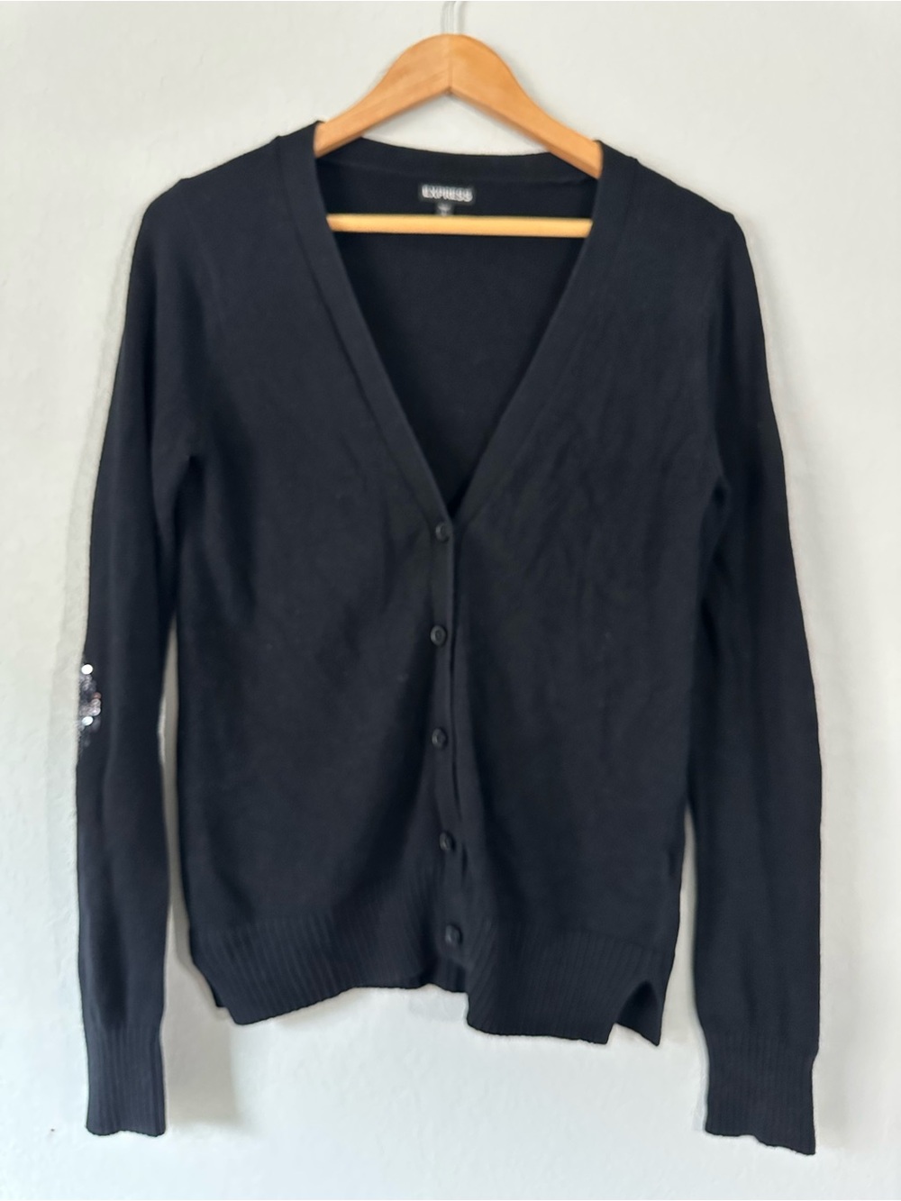 Express Black V‑Neck Button Front Cardigan